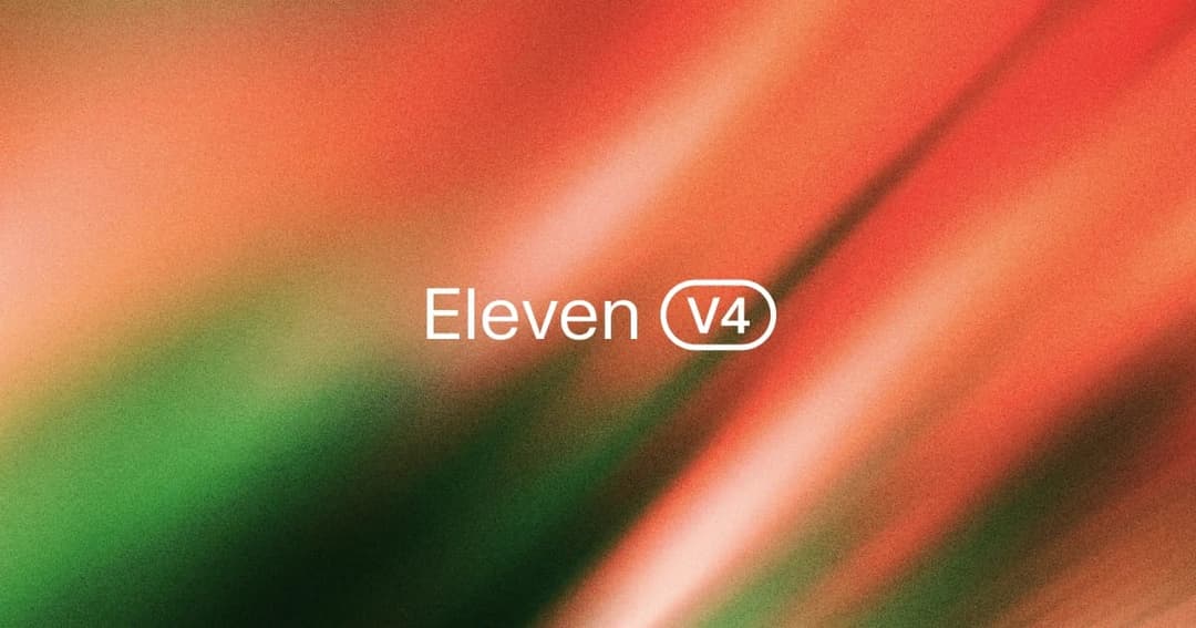 The image presents a vibrant abstract design with a gradient of orange and red hues. The design is composed of diagonal lines that create a sense of movement and energy. The text "Eleven V4" is prominently displayed in the center of the image, written in a white sans-serif font. The background is a blend of orange, red