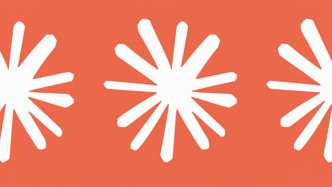 The image presents a vibrant scene dominated by three white starburst shapes arranged in a horizontal line against a solid orange background. Each starburst has a slightly different orientation, creating a dynamic and visually interesting composition. The starburst shapes are composed of multiple lines, giving them a s