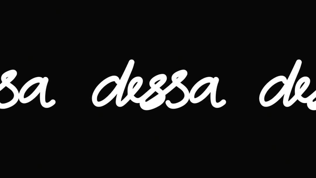 The image presents a simple yet elegant design on a black background. The design consists of three lines of white cursive text, each line starting with the same initial letter. The text reads "sa" on the first line, "dessa" on the second line, and "dee" on the third line. The text is arranged in a horizontal line, with