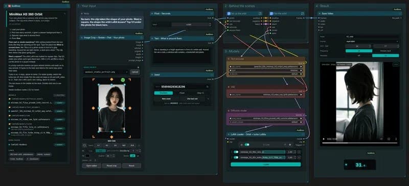 The image presents a software interface, likely a video editing or editing software, with a dark teal or blue-green color scheme. The interface is divided into three main sections, each with a distinct purpose. The leftmost section displays a text box with a title "Video Editor" and a description of the software's feat