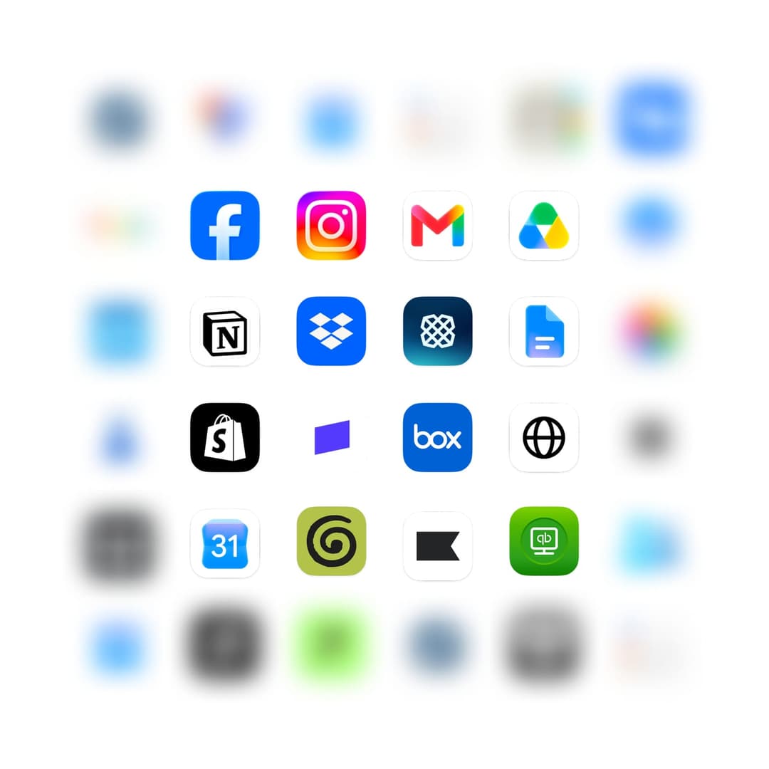 The image presents a 3x3 grid of app icons, each distinct in color and design, arranged in a square pattern against a black background. The icons are slightly blurred, giving a sense of movement and dynamism. The icons are arranged in a grid-like pattern, with each row and column separated by a space. The first row fea