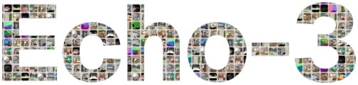 The word "Echo-3" is rendered in large letters filled with a dense mosaic of small thumbnail photos of rooms and interiors, on a dark background. No brand logo is visible beyond the "Echo-3" text.