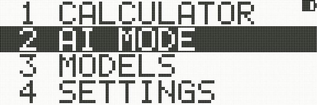 The image presents a digital display with a dark gray background. The text "2 AI MODE" is prominently displayed in a bold, sans-serif font, with each letter capitalized. The text is arranged in a vertical line, with the first line being the longest and the second line being the shortest. The text is surrounded by a gri