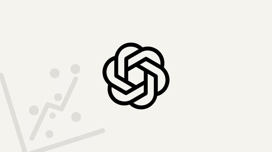 The image presents a minimalist design on a white background. Dominating the center of the image is a black geometric knot-like shape composed of six curved lines that intertwine to form a closed loop. To the left of the knot, there is a light gray line graph with a few small gray circles scattered across it.