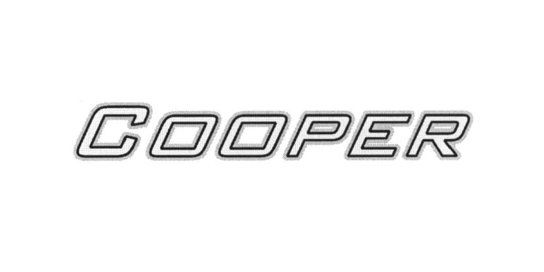 The image presents the word "COOPER" written in a bold, sans-serif font. The letters are outlined in a light gray color, creating a subtle border effect. The word is centered on a white background, which provides a stark contrast to the gray letters. The letters are capitalized, and the overall design is simple and cle