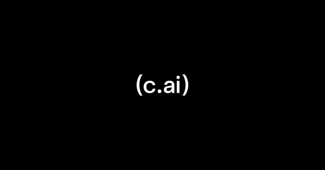 The image is a simple black and white composition. Dominating the center of the image is a white text box, outlined in black, that reads "(c.ai)". The text box is centrally positioned, creating a balanced and symmetrical composition. The stark contrast between the white text and the black background makes the text stan