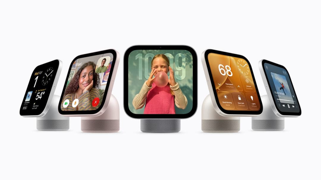 The image presents a row of five Apple smartwatch displays, each with a unique design and color scheme. The first watch on the left displays a calendar with the date "1st" and the temperature "54°F". The second watch shows a video call with a person's face partially visible, and the text "Mari" is displayed. The third