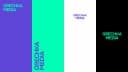 A layout of vertical color blocks in purple, teal, white and black, with small "GRECHKA MEDIA" logo text on several panels. It appears to be a brand identity board.