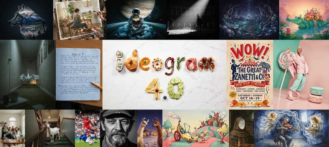 The image is a collage of 12 distinct photos, each with its own unique style and color palette. The central focus is a large, white textured surface displaying the number "4.0" in a playful font, created using a variety of food items. The photos are arranged in a grid pattern, with the central image dominating the cent