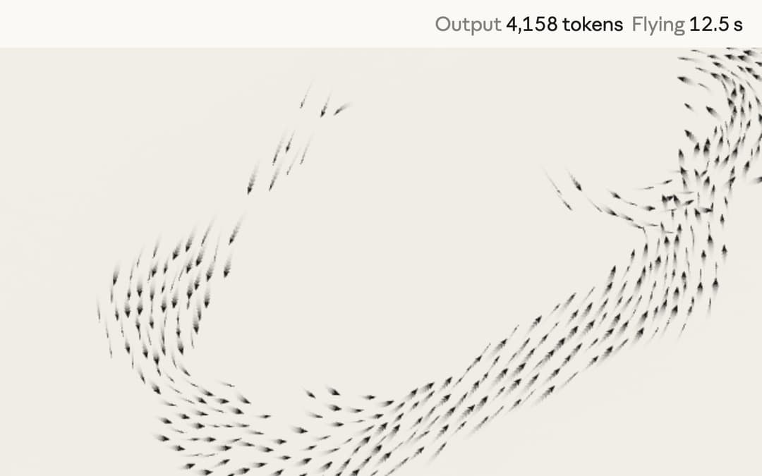 The image presents a captivating scene of numerous small, dark gray or black fish swimming in a loose, diagonal pattern against a light beige or cream background. The fish are depicted in a way that suggests movement, with some appearing to swim in a slightly curved or bent direction. The image is labeled "Output 4,158