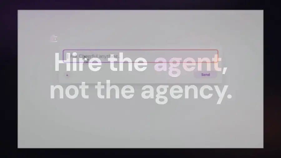 The image shows a computer screen displaying a text input box with a red border. The text within the box reads "Hire the agent, not the agency." The word "agent" is highlighted in a light purple color. The text is in a sans-serif font, and the background of the screen is a light gray or off-white color.