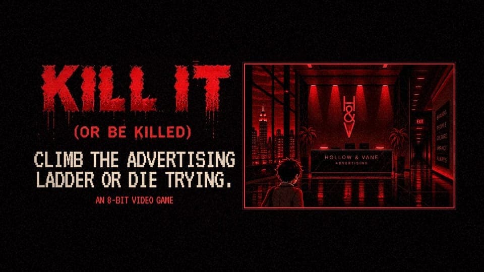 The image is a promotional graphic for the video game "Kill It". The background is a dark red, creating a dramatic and intense atmosphere. The title "Kill It" is prominently displayed in large, red letters, with the subtitle "(or be killed)" written below it in smaller red letters. The game's tagline, "CLIMB THE ADVERT