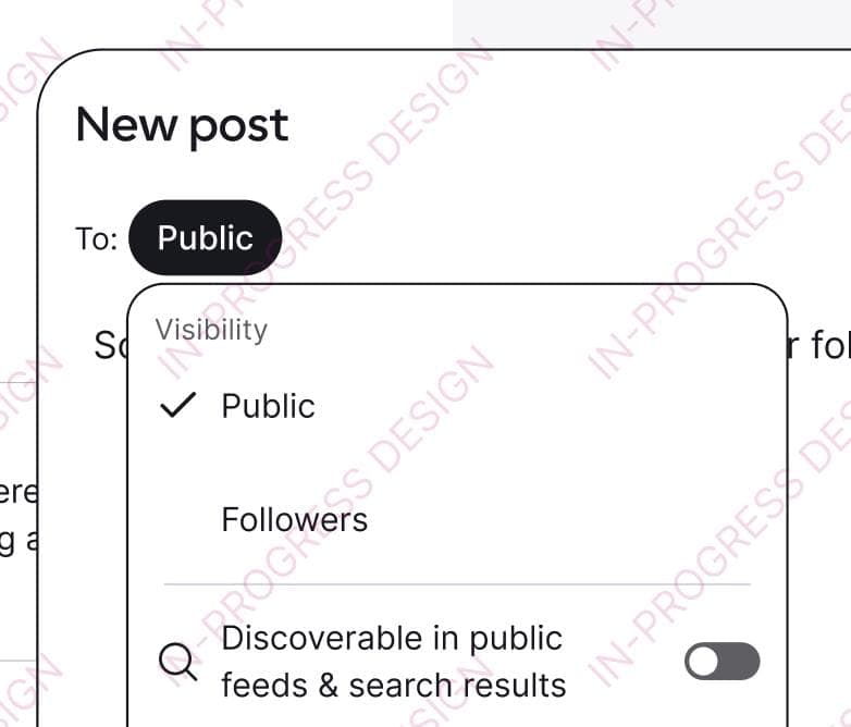 The image presents a screenshot of a social media post interface. The main content area is a white box with a black border, containing the text "New post" and "To: Public". Below this, there are two checkboxes: one labeled "Public" and the other "Followers". The "Public" checkbox is currently selected, and the "Followe