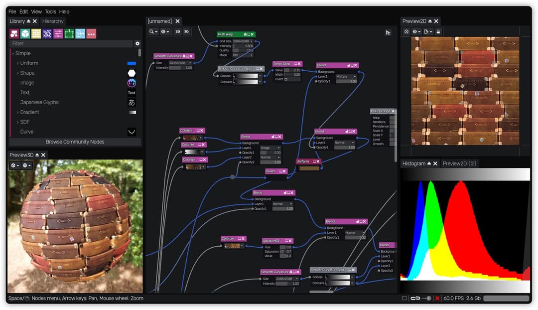 The image shows a screenshot of a software interface, likely a video editing or rendering application, with a dark background. The interface is divided into several sections, including a toolbar at the top, a "Preview" section in the top right corner, and a "Browse Community Nodes" section in the bottom left corner. Th