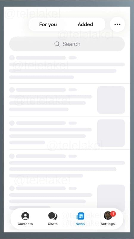 The image shows a screenshot of a mobile phone's home screen. The phone's interface is primarily white with a dark gray border. At the top, there are two buttons: "For you" and "Added". Below these buttons, a search bar is displayed, with the word "Search" written in bold at the top. The search bar is filled with a ser
