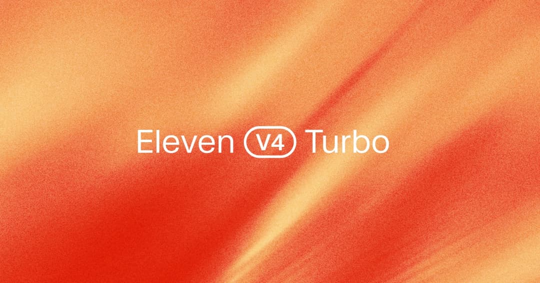 The image presents a vibrant digital art piece featuring a gradient background that transitions from a warm orange at the top to a lighter shade towards the bottom. The text "Eleven V4 Turbo" is prominently displayed in the center, written in a bold, sans-serif font. The text is white against the orange background, cre