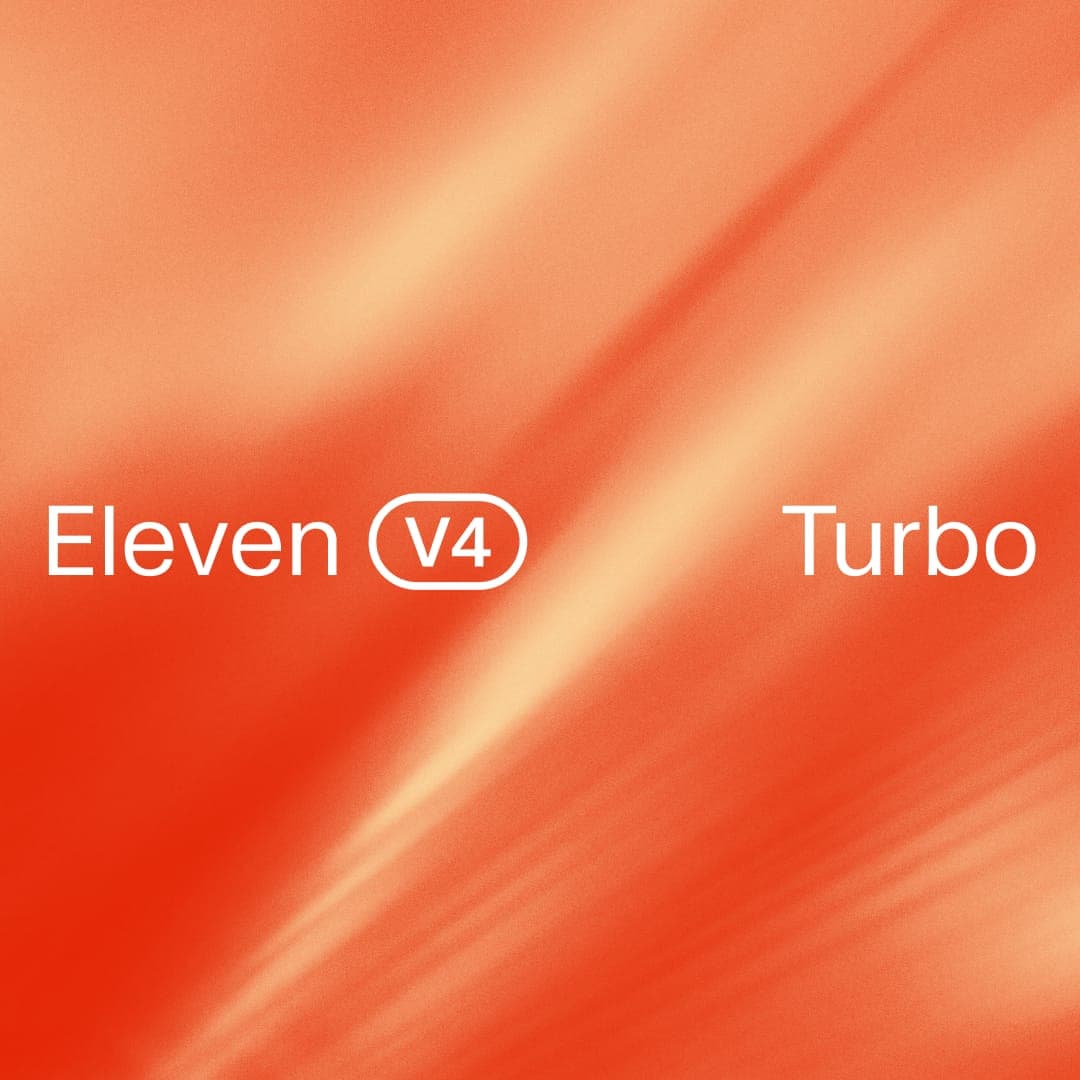 The image presents a vibrant digital art piece featuring a gradient background transitioning from a warm orange at the top to a lighter shade towards the bottom. The text "Eleven V4" is prominently displayed in white, positioned in the top left corner. The word "Turbo" is written in white in the bottom right corner. Th