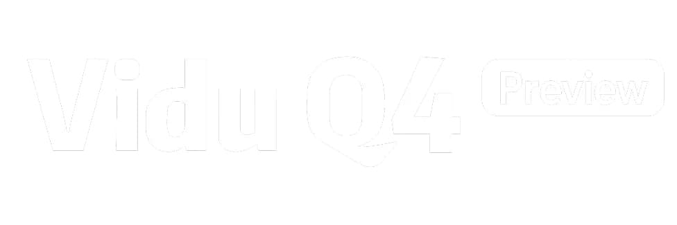The image presents a black and white composition. Dominating the center of the image is the text "Vidu Q4", written in a bold, sans-serif font. The word "Vidu" is larger than the other words, and the letters are white against the black background. To the right of the text, there is a white rectangle with the word "Prev