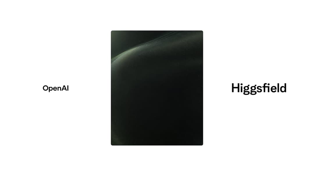 The image presents a close-up view of a dark, possibly black, surface with a slightly textured appearance. The surface has a subtle gradient, with a lighter shade towards the top. The image is labeled "OpenAI" in the top left corner and "Higgsfield" in the top right corner.