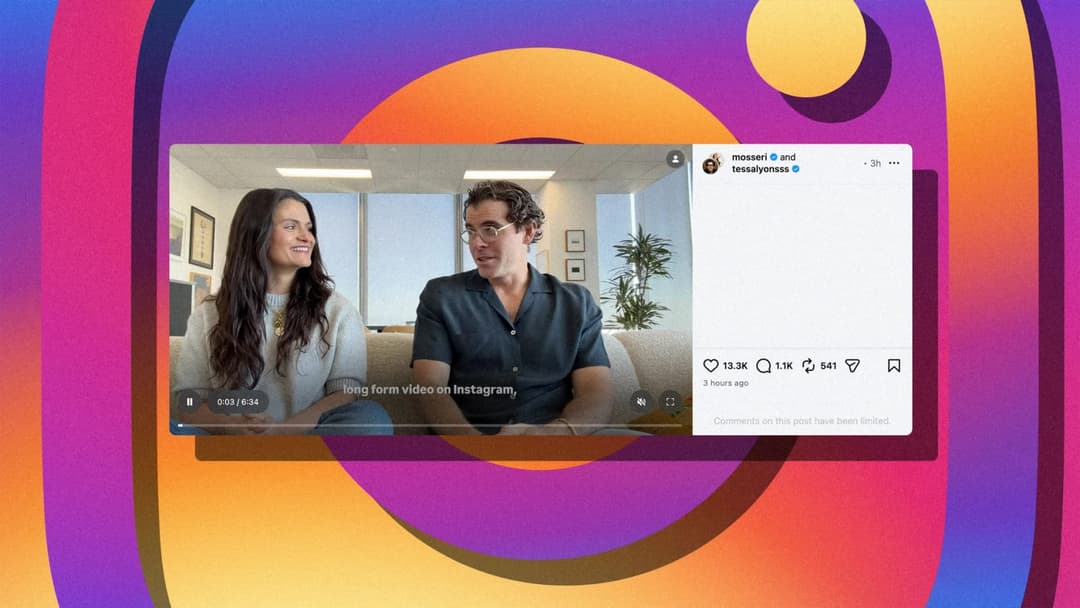 The image shows a screenshot of a social media post from the Instagram account of the user "messeri & andi" (@tessyonnaiss). The post features a video of a man and a woman sitting on a couch in a room with a window. The video has a duration of 3 hours and 34 minutes. The post has received 13,000 likes and 1,000 shares.