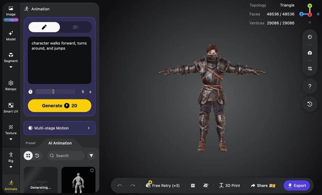 The image shows a screenshot of a 3D modeling software interface, likely for animation. The interface is primarily dark gray or black, with a purple section on the left side. On the left side, there is a panel titled "Animation" with a white title bar and a white button labeled "Draw". The panel contains a white rectan