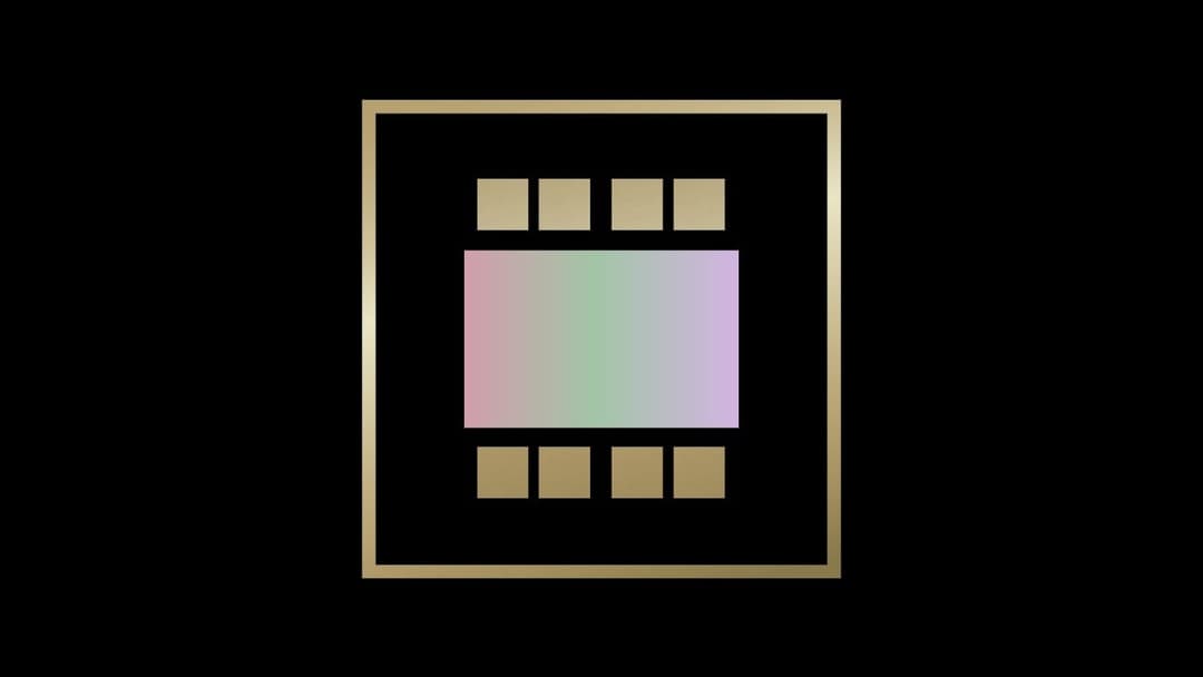 The image presents a square graphic with a gold border and a black background. The square is divided into four smaller squares arranged in a 2x2 grid. The top left square contains a gradient of pink and purple, transitioning from a lighter shade at the top to a darker shade at the bottom. The top right square contains