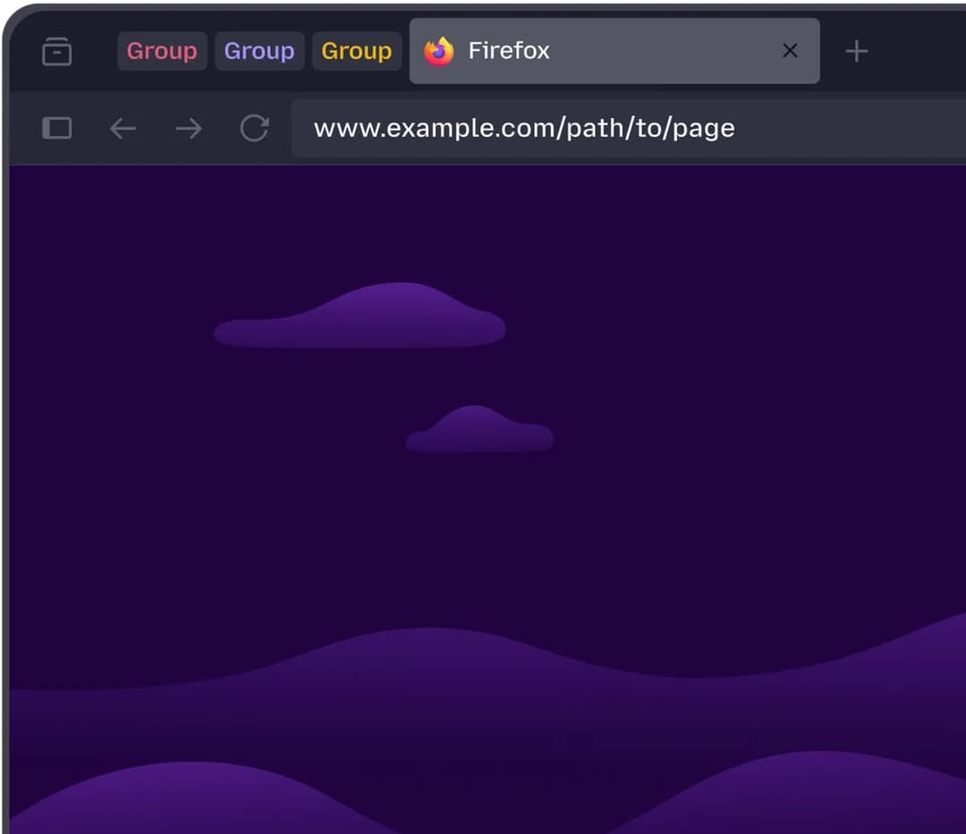 The image shows a screenshot of a web browser displaying the Firefox browser. The browser's address bar shows the URL "www.example.com/path/to/page". The browser's tab bar displays the text "Group", "Group", and "Group". The browser's address bar also shows a small portion of the browser's address bar. The browser's ta
