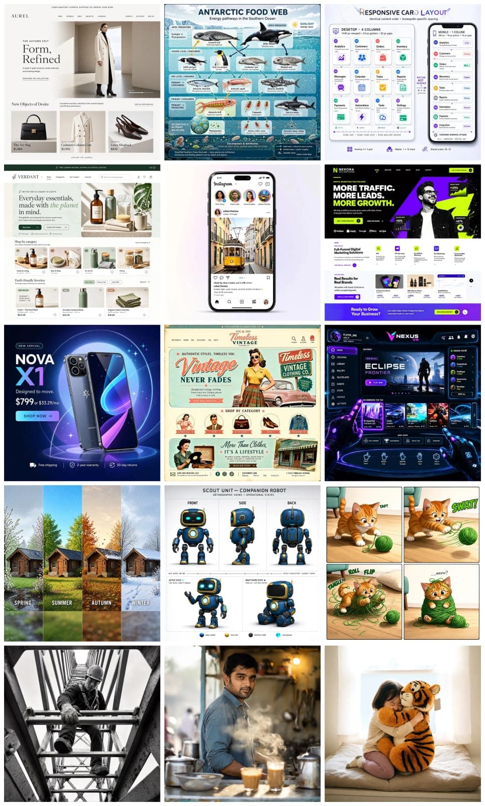 The image presents a collage of twelve distinct photographs, each capturing a unique moment or scene. The collage is arranged in a grid format with four rows and three columns, creating a harmonious balance of colors and shapes. The photos are arranged in a way that suggests a narrative or story, with each image tellin