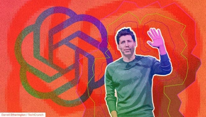 The image features a man standing in the center, wearing a green shirt and waving with his right hand. He has dark brown or black hair and appears to be smiling. The background is a vibrant mix of orange and red hues, with a large, stylized, abstract design in shades of purple and pink that resembles a flower or a knot