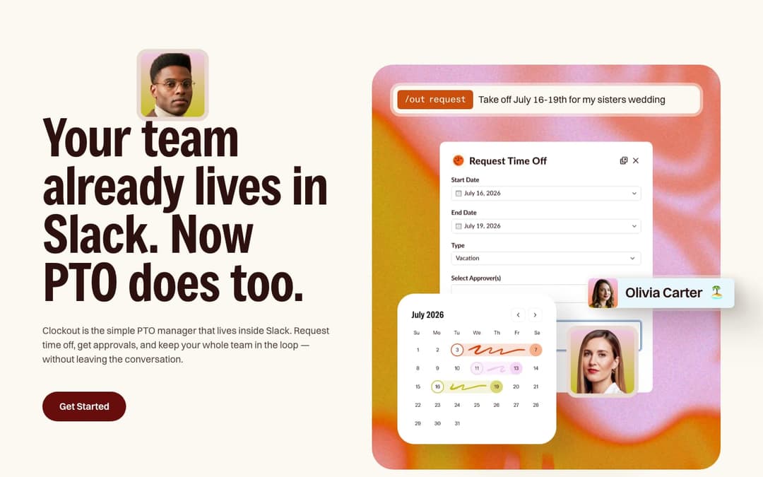 The image presents a screenshot of a Slack app, displaying a request time off calendar for July 16-19th. The calendar is set to July 16, July 17, July 18, and July 19, with the request time off set to 10:00. The calendar is set to the start of the week on July 16, 2026, and the end of the week on July 19, 2026. The cal
