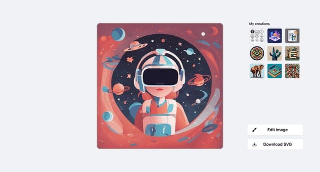 The image presents a digital illustration of an astronaut in a vibrant, space-themed setting. The astronaut is wearing a white spacesuit with blue and orange accents and a white helmet with a blue visor. The astronaut is positioned centrally within a circular frame, which is set against a dark blue/black background wit