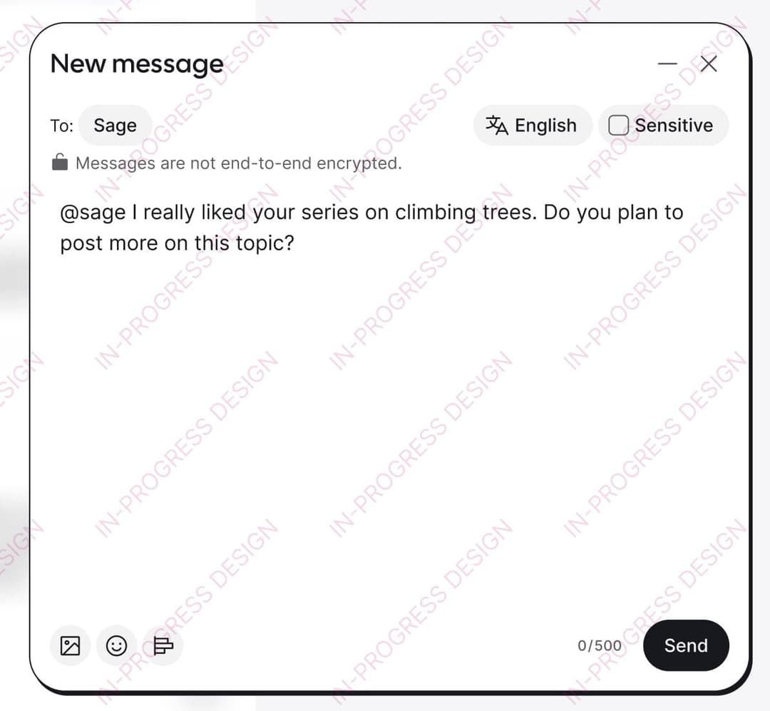 The image shows a screenshot of a digital message conversation. The conversation is between the sender, indicated by the "@" symbol, and the recipient, indicated by the "To:" label. The sender is using English and the recipient is using Chinese characters. The message is enclosed in a black border and has a white backg