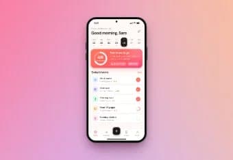 The image shows a smartphone displaying a fitness tracking app. The app's interface is primarily white and pink, with a gradient background transitioning from pink to a lighter shade of pink. The top of the screen shows the time as 10:00 AM and the date as Saturday, September 28th. The app's main feature is a fitness t