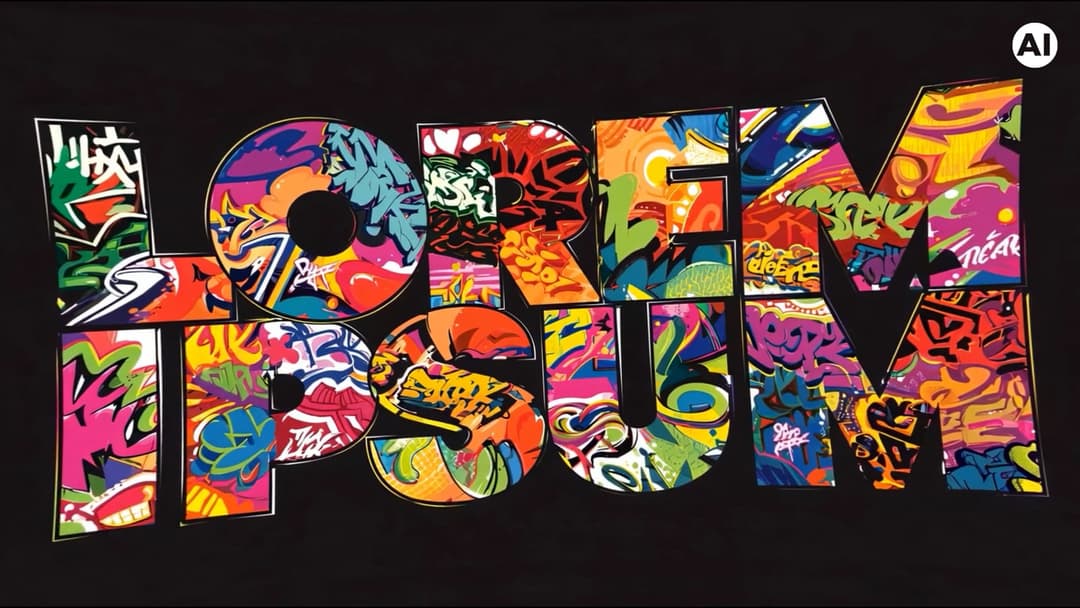 The image presents a vibrant and colorful graffiti-style design on a black background. The design is composed of the word "LOREM IPSUM" in large, bold letters. Each letter is filled with a variety of colorful graffiti-style designs, creating a visually striking and dynamic composition. The design incorporates a mix of