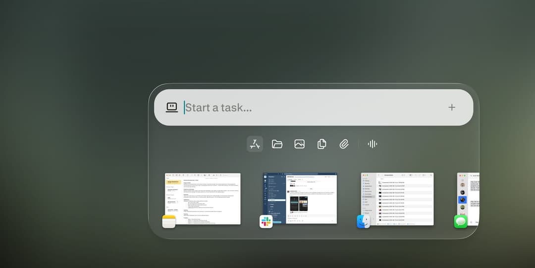 The image shows a computer screen displaying a task management interface. The task bar is a light gray rectangle with a white border, and it features a white button labeled "Start a task...". Below the task bar, there are four icons representing different applications: a magnifying glass, a folder icon, a speech bubble