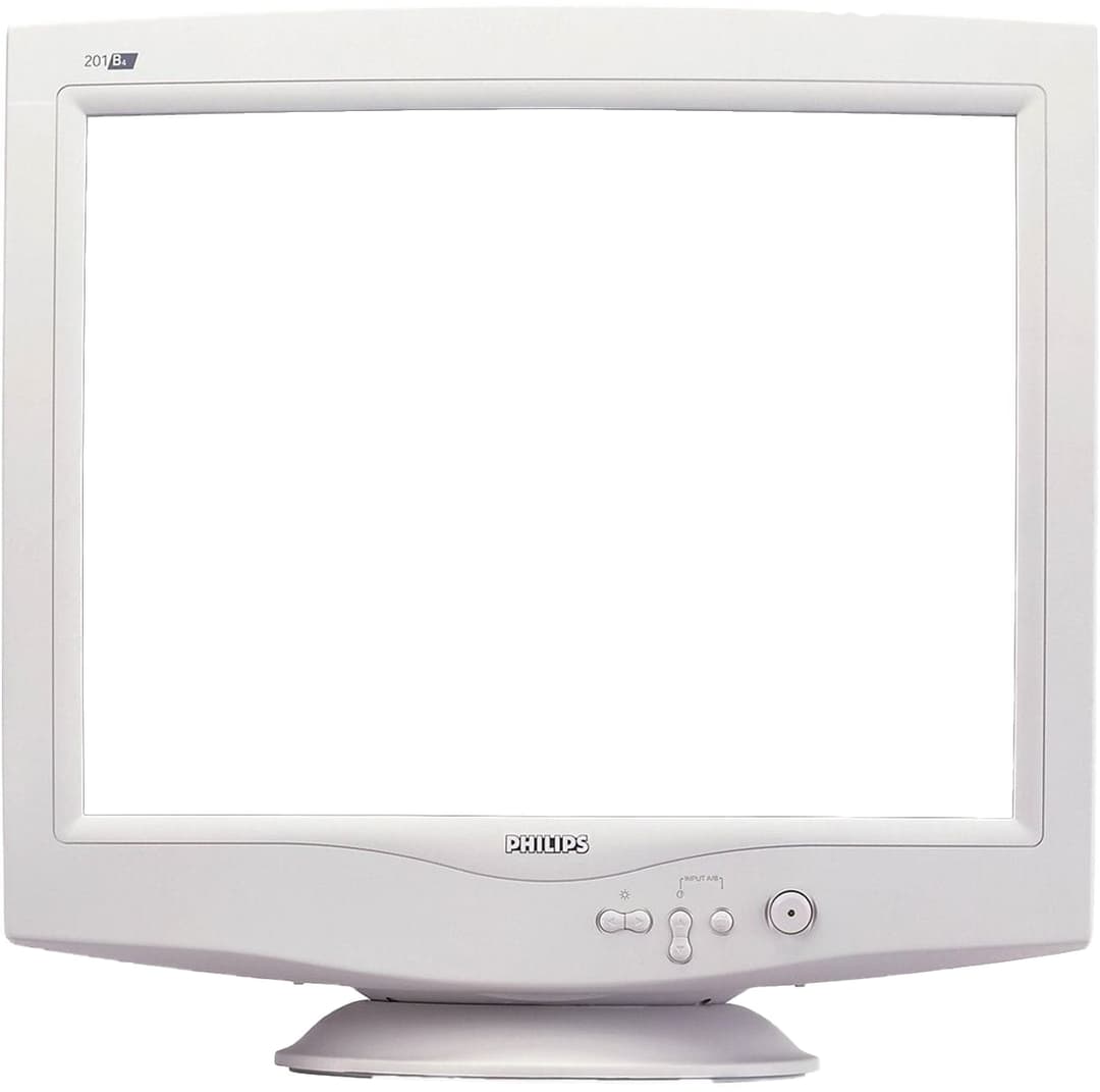 The image shows a Philips LCD monitor with a white bezel and a white stand. The monitor is blank, with no visible content. The monitor has a black base and a black stand. The screen is rectangular and appears to be turned off. The monitor is positioned centrally in the image.