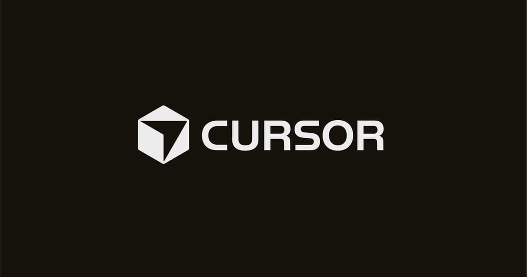 The image presents a logo design set against a stark black background. The logo is composed of two distinct elements: a white hexagon with a pointed arrow at its apex, and the word "CURSOR" written in white capital letters below it. The hexagon is positioned on the left side of the image, while the word "CURSOR" is cen
