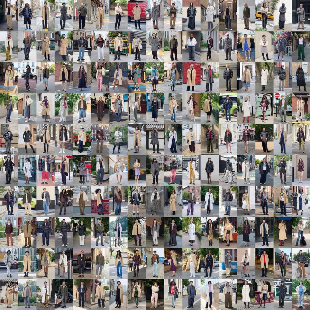 This image is a vibrant collage of approximately 100 individual photographs, each capturing a unique moment of people in various outfits and settings. The photos are arranged in a grid pattern, with each photo appearing to be taken from a slightly different angle, creating a dynamic and engaging visual effect. The phot